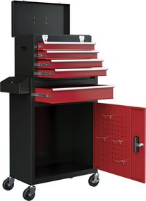 HOMCOM Kerekes Műhelytrolly 5 Fiókkal, Zárható Összeszerelő Kocsi, Golylabdás Fiókcsúszkákkal, Mobil Görgős Kocsi, Max. Teherbírás 130 kg, Acél, Feket