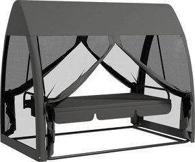 Outsunny 2 az 1-ben Hollywoodi Feslett Szék Fekvő Funkcióval, 3 Személyes Kertihinta Napernyővel, Szúnyoghálóval, Az Induló Terhelés 300 kg, Lounger a