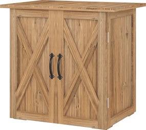 Outsunny Fa Kertiszerszám Tároló, Kültéri Esőálló Szerszámtároló Sátor, Kétajtós Szerszámtároló, Többfunkciós Szekrény Kerthez, Erkélyhez, 77 x 55 x 7