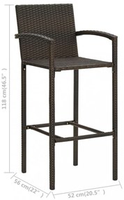 5 részes barna polyrattan kültéri bárszett kartámasszal