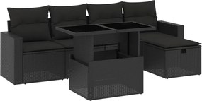 vidaXL 6 részes fekete polyrattan kerti ülőgarnitúra párnákkal