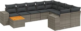 vidaXL 11 részes szürke polyrattan kerti ülőgarnitúra párnákkal
