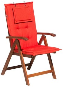 Összecsukható akácfa szék piros párnával TOSCANA Beliani