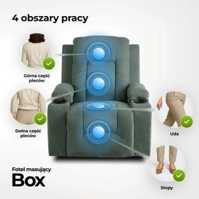 BOX zöld bordázott szövet dönthető masszázsfotel