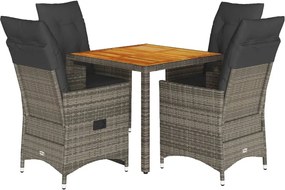 vidaXL 5 részes szürke polyrattan kerti étkezőgarnitúra párnával