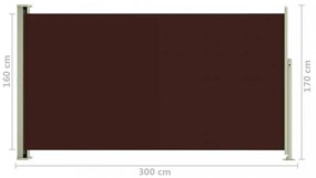 barna kihúzható oldalsó terasznapellenző 170 x 300 cm