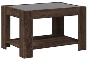 barna tölgy szerelt fa dohányzóasztal LED-del 73 x 53 x 45 cm