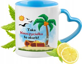 KĂ©k bögre szĂv alakĂș fĂŒllel tanĂĄrnĆnek ajĂĄndĂ©kba