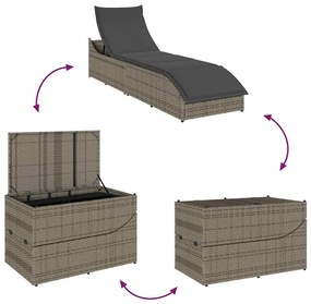 összecsukható napozóágy párnával és tárolóval szürke polyrattan