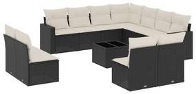 12 részes fekete polyrattan kerti ülőgarnitúra párnákkal