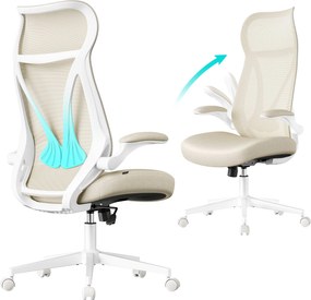 SONGMICS ergonomikus irodai szék fejtámlával, felhajtható kartámaszokkal, max. 150 kg, cappuccino bézs