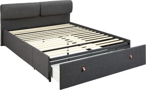 Sötétszürke kárpitozott ágyneműtartós franciaágy ágyráccsal 160x200 cm Calvi – Actona