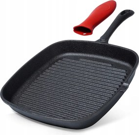 Öntöttvas Grill Serpenyő Négyzet alakú Grillezéshez Hús Halak Zöldség 24 cm
