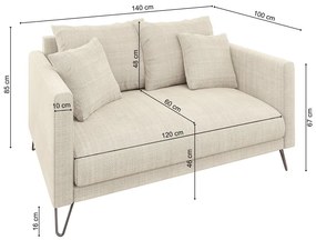 Krémszínű zsenília kanapé 140 cm Freya – Ropez