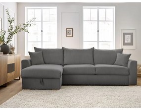 Szürke kordbársony kinyitható sarokkanapé (variálható) Augustin – Bobochic Paris