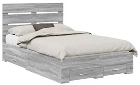 vidaXL Ágykeret fiókkal fejtámlával Szürke Sonoma 135 x 190 cm Faanyag