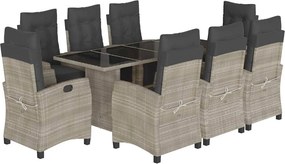 vidaXL 9részes világosszürke polyrattan kerti étkezőgarnitúra párnával