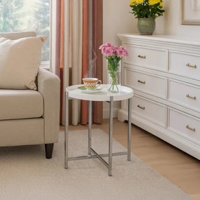 Dohányzóasztal Matt Fehér Színben, Krómozott Fém Lábbal 80135-12