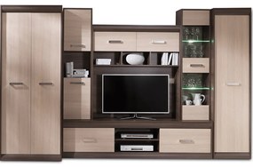 Nappali szekrénysor, DTD/MDF, világos tölgy/sötét tölgy, KORINA