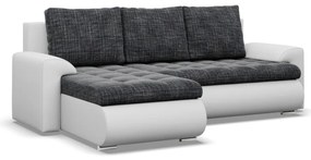 Tokio sarokkanapé, 2 ágyneműtartóval, fonott + műbőr, baloldali, sötétszürke - fehér
