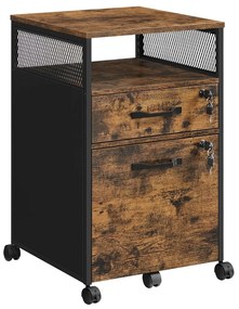 Irodai fiókos irattároló szekrény, gurulós, 2 fiókkal, polccal, rusztikus barna 44x42x69cm