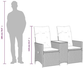 kétszemélyes dönthető kerti kanapé asztallal, szürke polyrattan