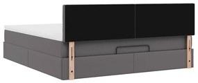 szürke műbőr ottomán ágy matracokkal &amp; LED-ek 180x200cm