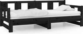 vidaXL fekete tömör fenyőfa kihúzható kanapéágy 2 x (80 x 200) cm