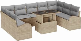 vidaXL Kerti Kanapé Szett 10 pcs Beige és Világosszürke polirattan