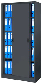 Fém irodai szekrény tolóajtókkal KUBA, 900 x 1850 x 400 mm, antracitszürke