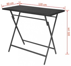 7-részes fekete kerti polyrattan/acél összecsukható étkezőszett