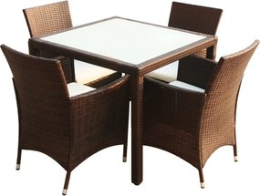 vidaXL 5-részes barna kültéri polyrattan étkezőszett párnákkal