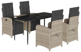 vidaXL 5részes világosszürke polyrattan kerti étkezőgarnitúra párnával