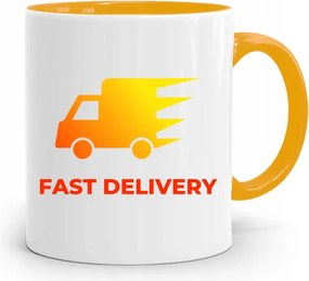Sárga Bögre Futárnak Fast Delivery Ajándék fényképes nyomtatással