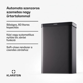 Klarstein Touchless, szenzoros szemétkosár, 60 l, rozsdamentes acélból, Soft-Close záródás, elemmel működő, LED kijelző, időzítő