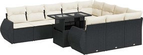 vidaXL 11 részes fekete polyrattan kerti ülőgarnitúra párnákkal