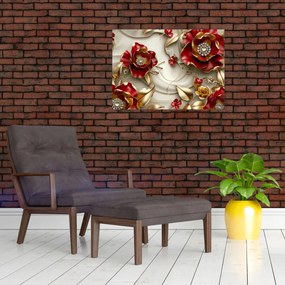 Üveg kép - 3D piros-arany virágok (70x50 cm)