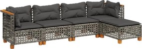 vidaXL 5 részes szürke polyrattan kerti ülőgarnitúra párnákkal