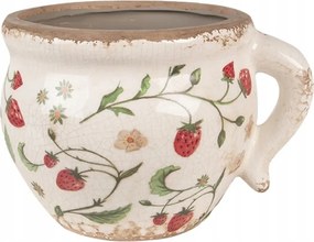 Louis bézs kerámia kaspó eperrel, fogantyúval 17x14x12 cm