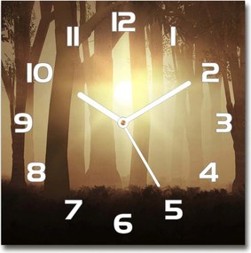 Négyzet alakú csendes üveg falióra Köd az erdőben 30x30