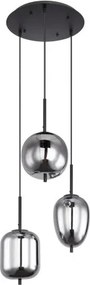 Globo 15345-3 Függeszték fekete fém váz, füstszínű 3 különböző méretű, és formájú üvegbúrával. Ø:460, H:1200, exkl. 3xE14 40W 230V