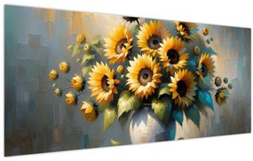 Kép – Napraforgós váza (120x50 cm)