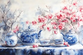 Canvas Vászonkép Japán Porcelán Virágzó Cseresznye Tea 60x40