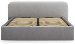 Világosszürke kárpitozott ágyneműtartós franciaágy ágyráccsal 200x200 cm Elizabeth – Micadoni