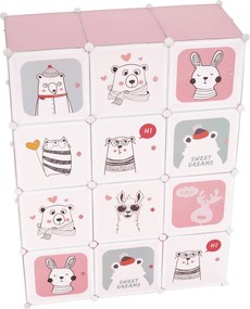 Gyerek moduláris szekrény, rózsaszín/gyerek minta, NURMI