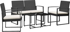 vidaXL 5 részes fekete polyrattan kerti étkezőgarnitúra párnákkal