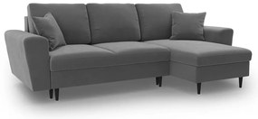 Világosszürke bársony kinyitható tárolóhelyes sarokkanapé Kyoto – Cosmopolitan Design