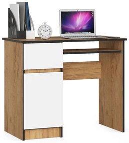 Íróasztal - Akord Furniture - 90 cm - kézműves tölgy / fehér (bal)