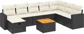 vidaXL 9 részes fekete polyrattan kerti ülőgarnitúra párnákkal
