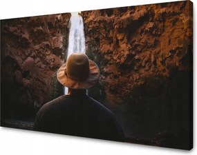 Vászonkép Emberek Vízesés Hegyek 80x40